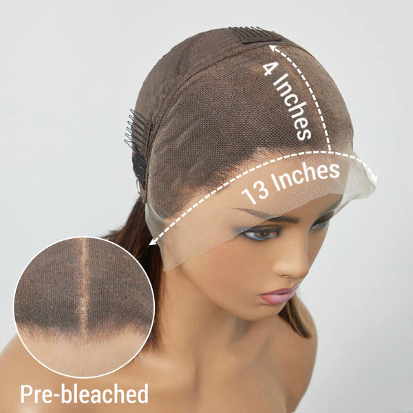 10 Inch Blonde Highlight Bob With Bangs #1B/27 13x4 Straight Frontal Lace C Part Short Wig